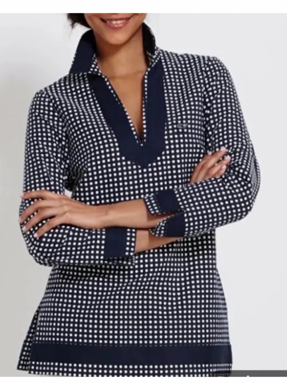 Vineyard Vines Navy and White Polka Dot Top